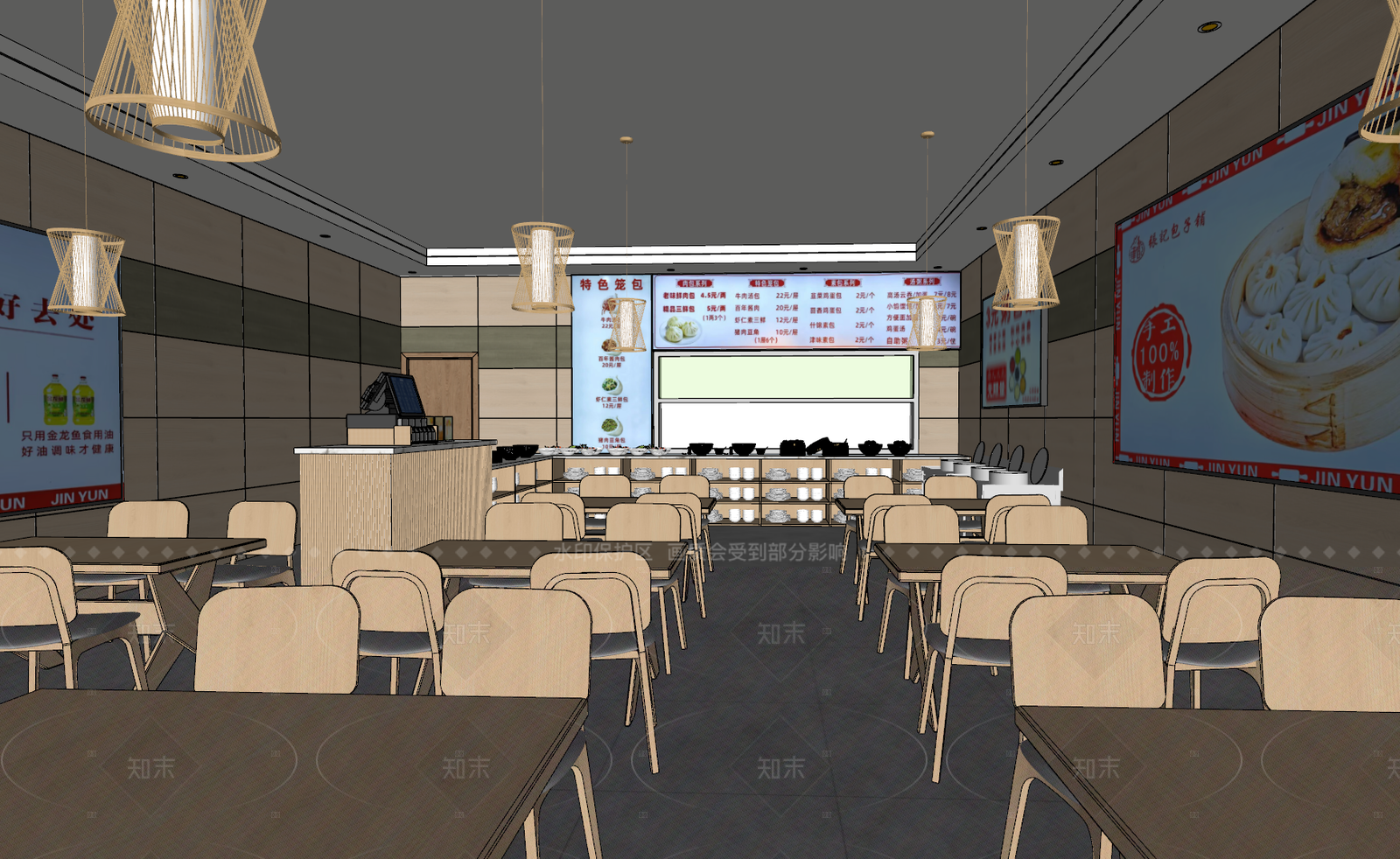 现代新中式快餐店SU模型下载【ID:1208422340】