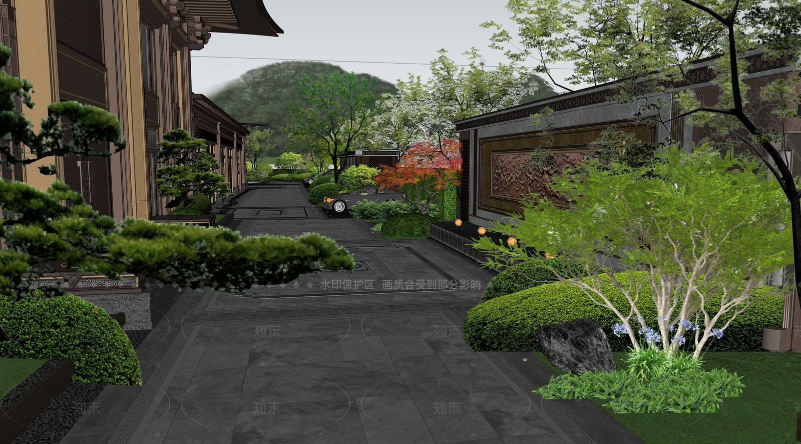 新中式小区景观SU模型下载【ID:1208429971】
