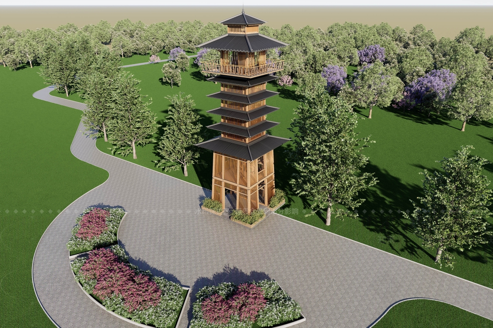 新中式原木廊架SU模型下载【ID:1208427839】