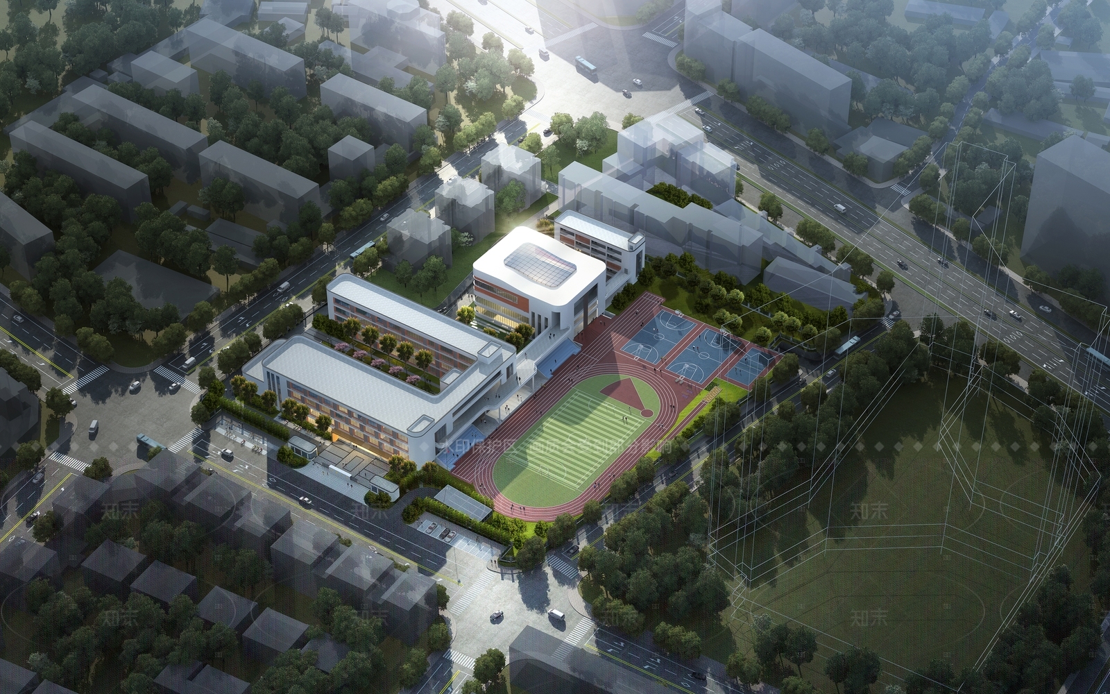 现代主义学校外观3D模型下载【ID:1208428757】