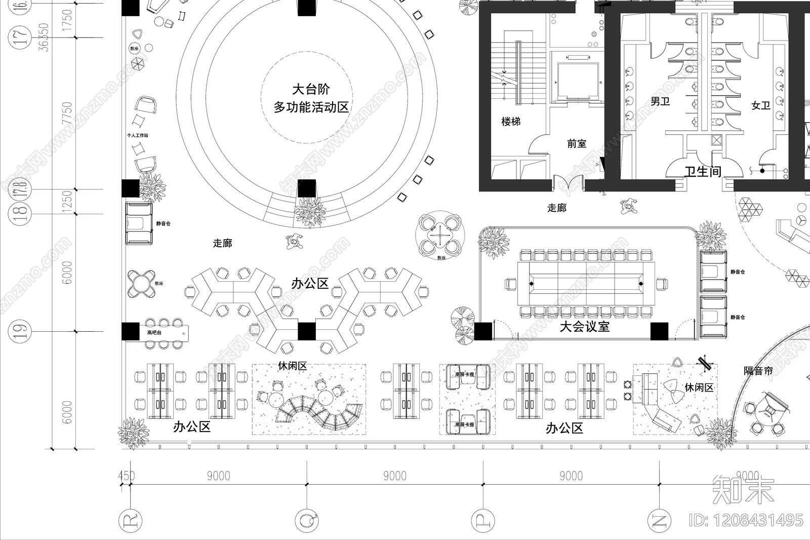 办公大堂cad施工图下载【ID:1208431495】