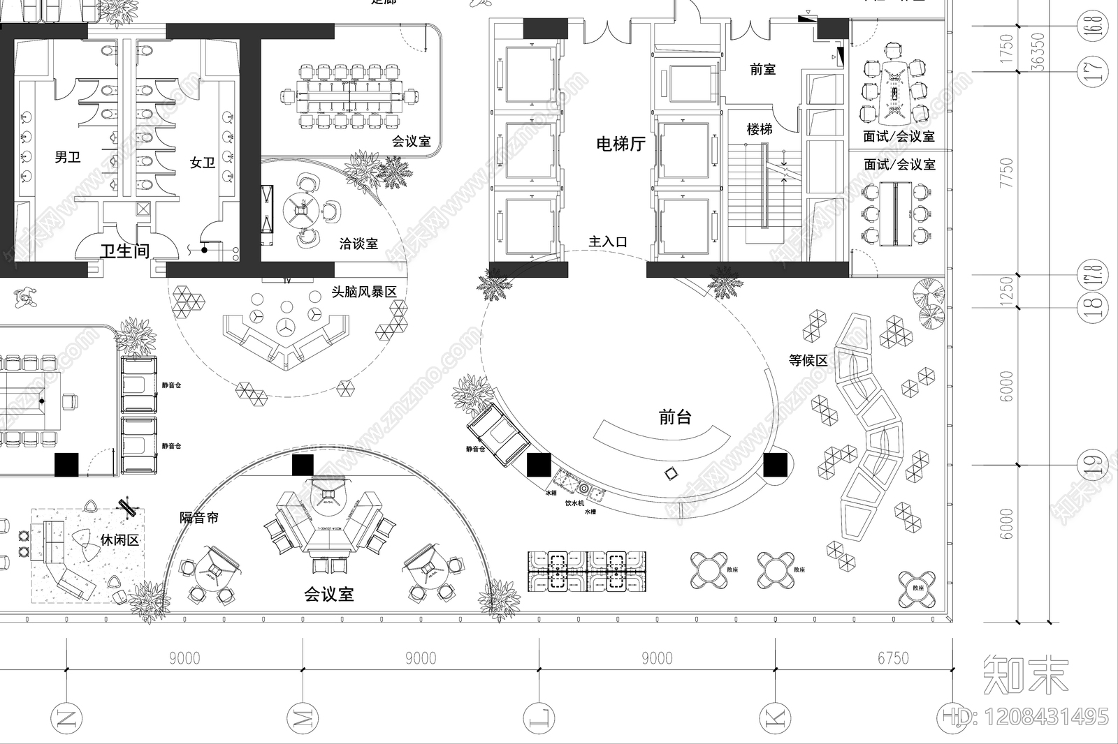 办公大堂cad施工图下载【ID:1208431495】