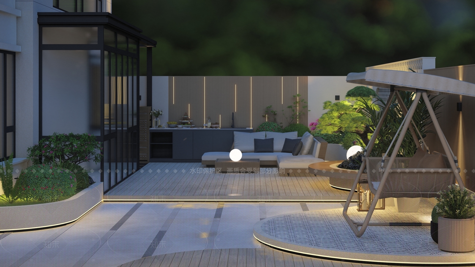 现代奶油别墅庭院SU模型下载【ID:1208432896】