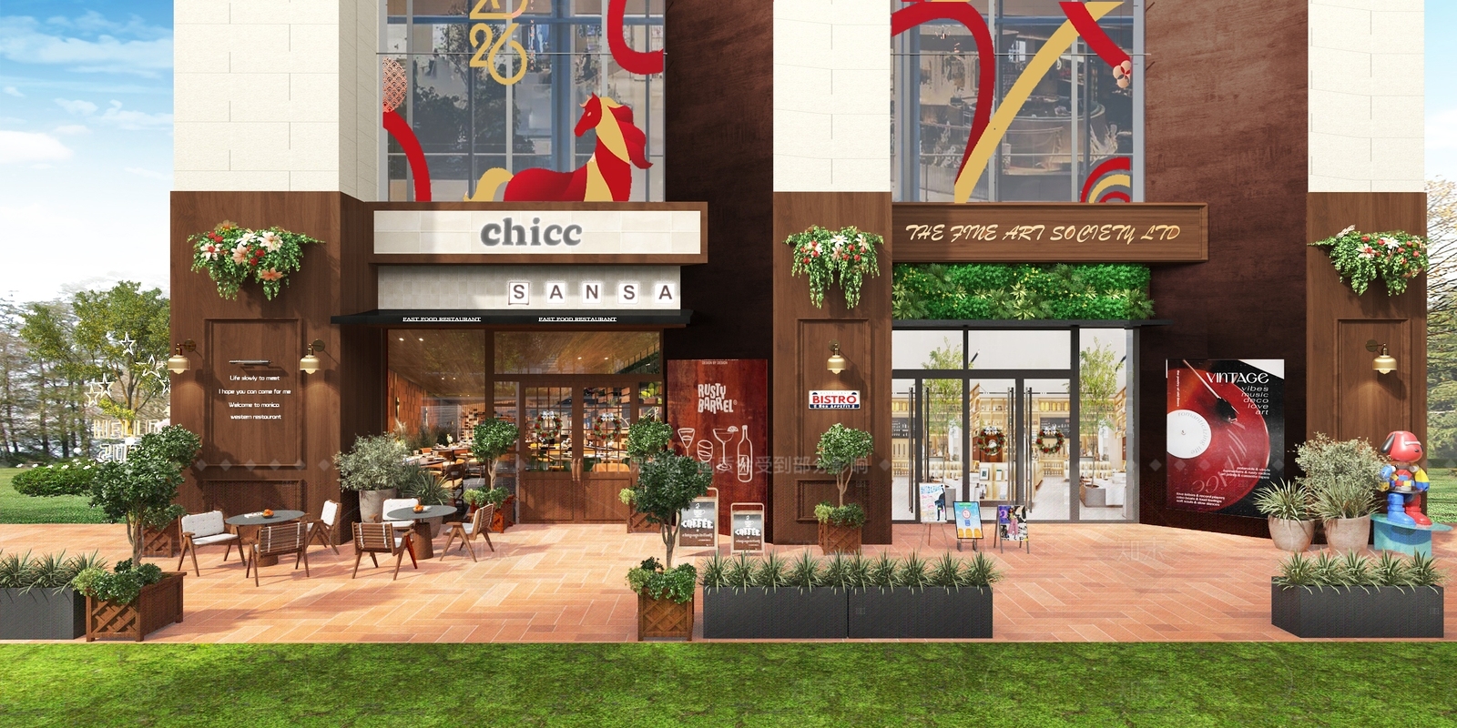 复古混搭商业街3D模型下载【ID:1208434129】