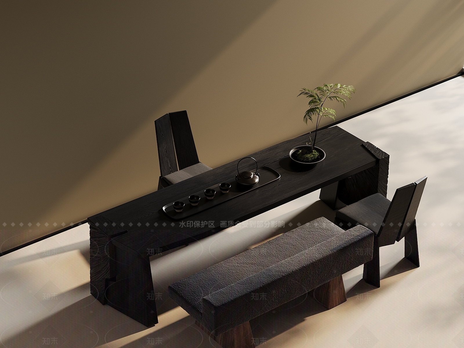 新中式茶桌椅3D模型下载【ID:1208441488】