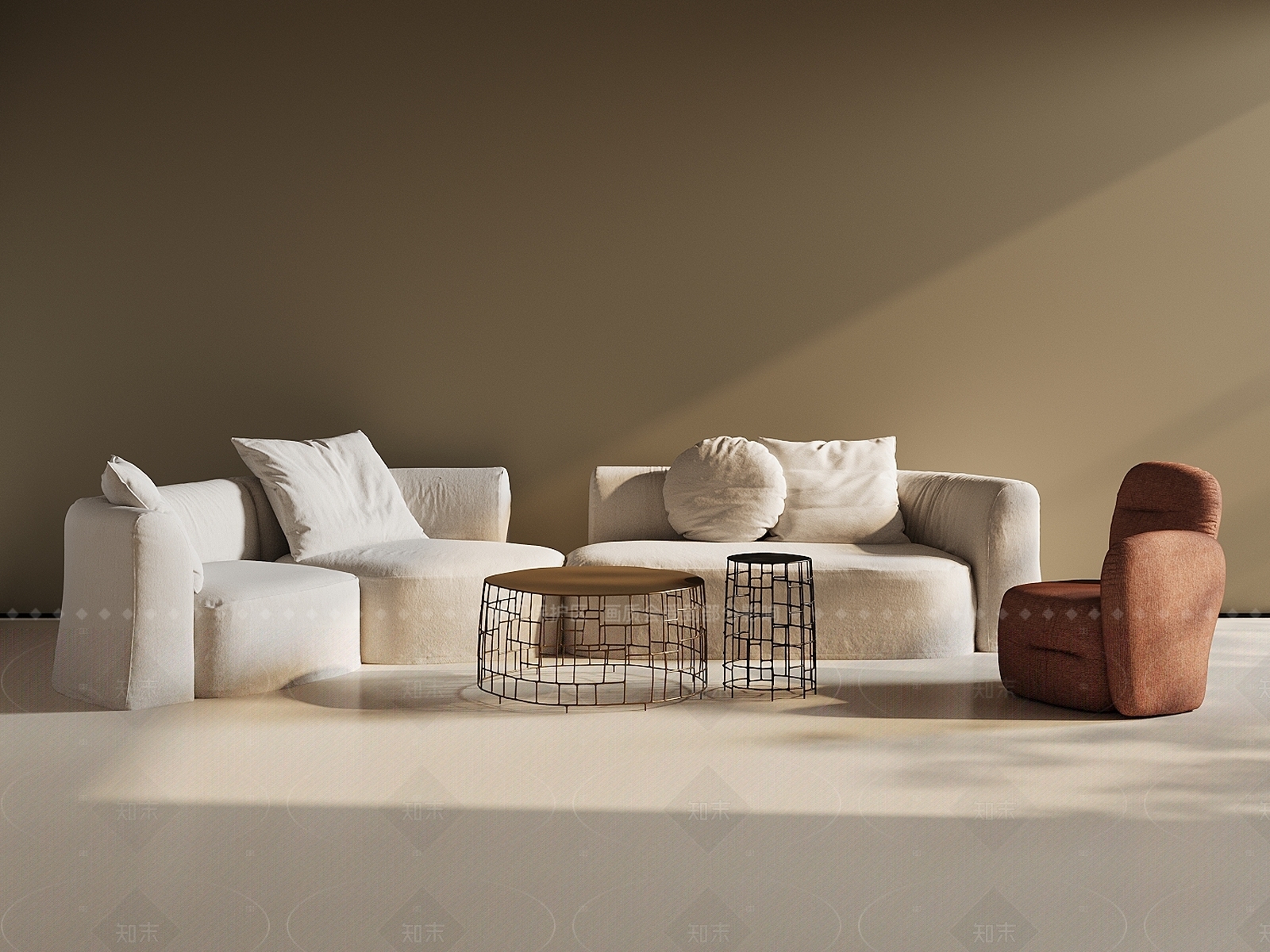 奶油风沙发组合3D模型下载【ID:1208443398】