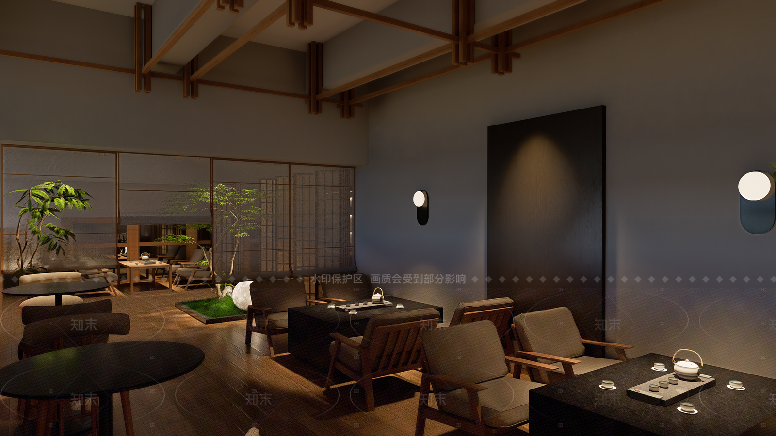 新中式日式茶餐厅SU模型下载【ID:1208448882】