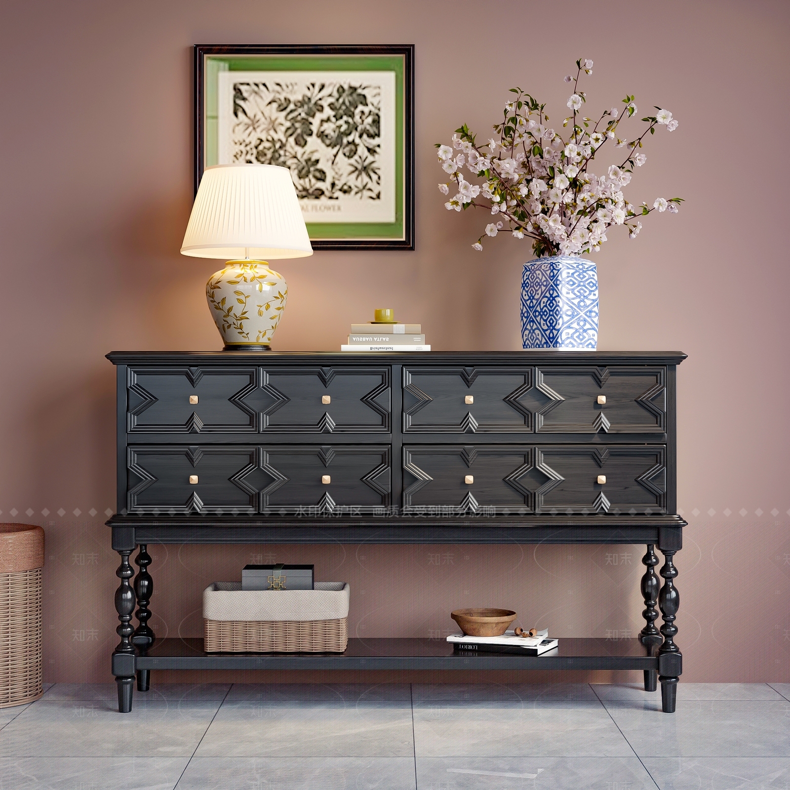 美式复古玄关柜3D模型下载【ID:1208454639】