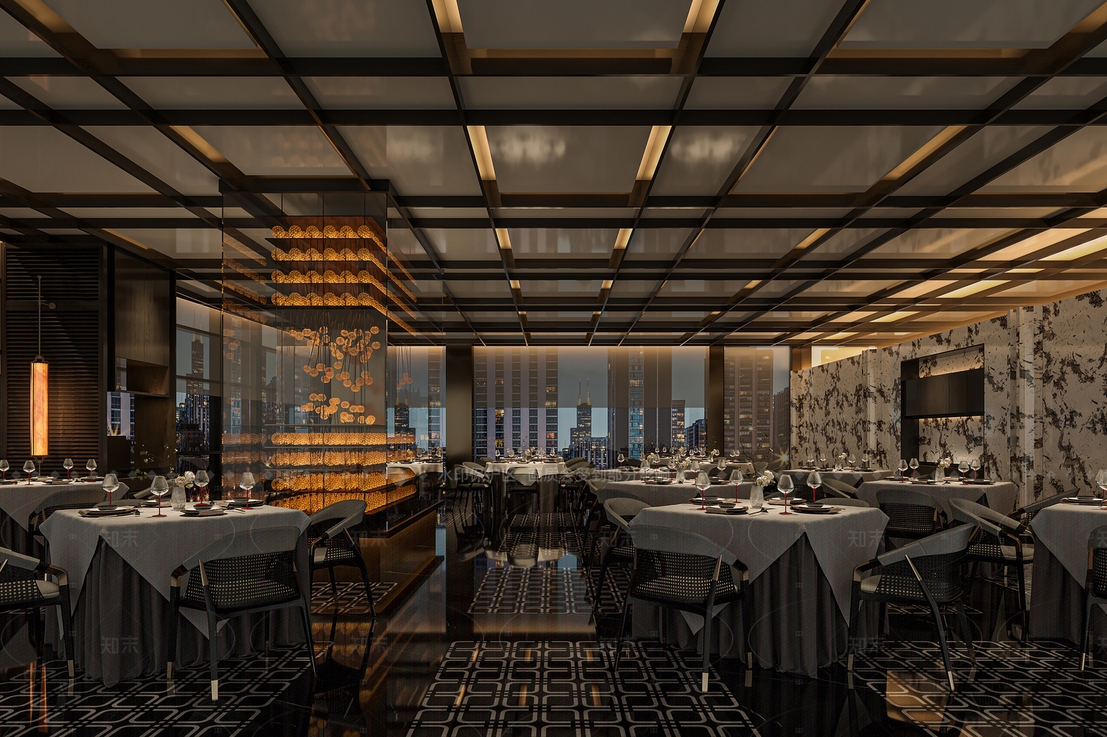 现代奢华酒店餐厅3D模型下载【ID:1208455275】