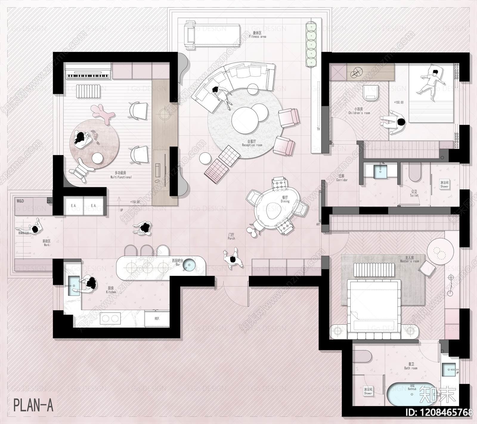 小户型平层cad施工图下载【ID:1208465768】