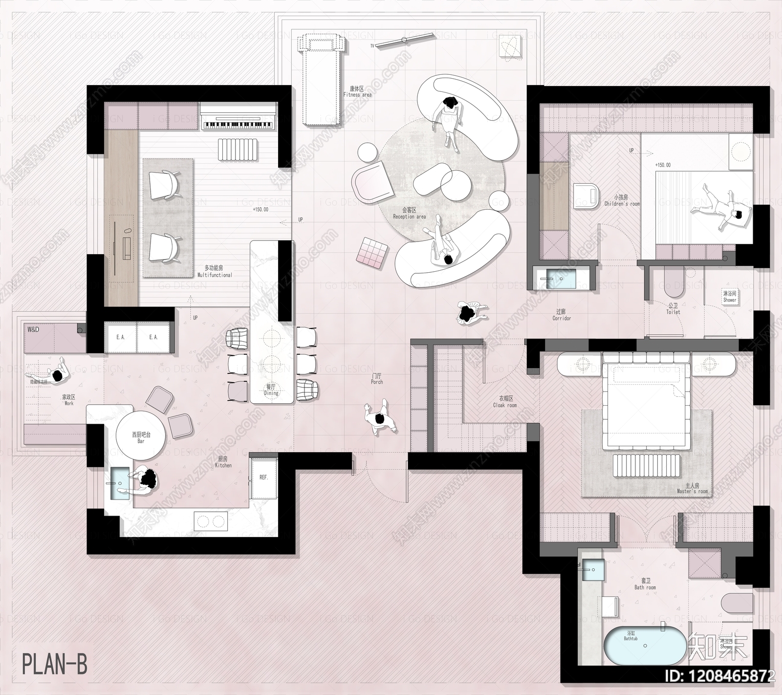 小户型平层cad施工图下载【ID:1208465872】