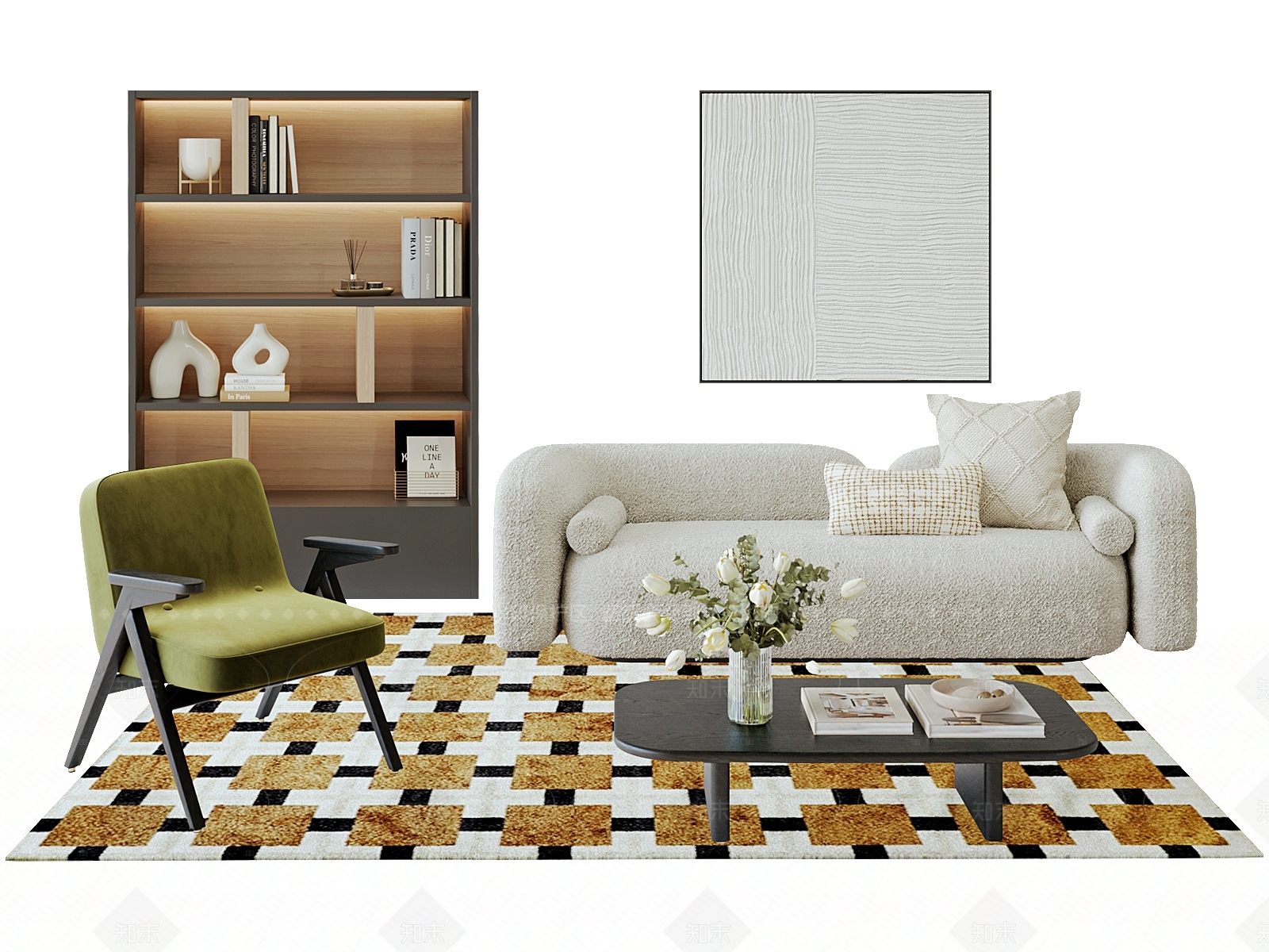 奶油风沙发组合3D模型下载【ID:1208465917】