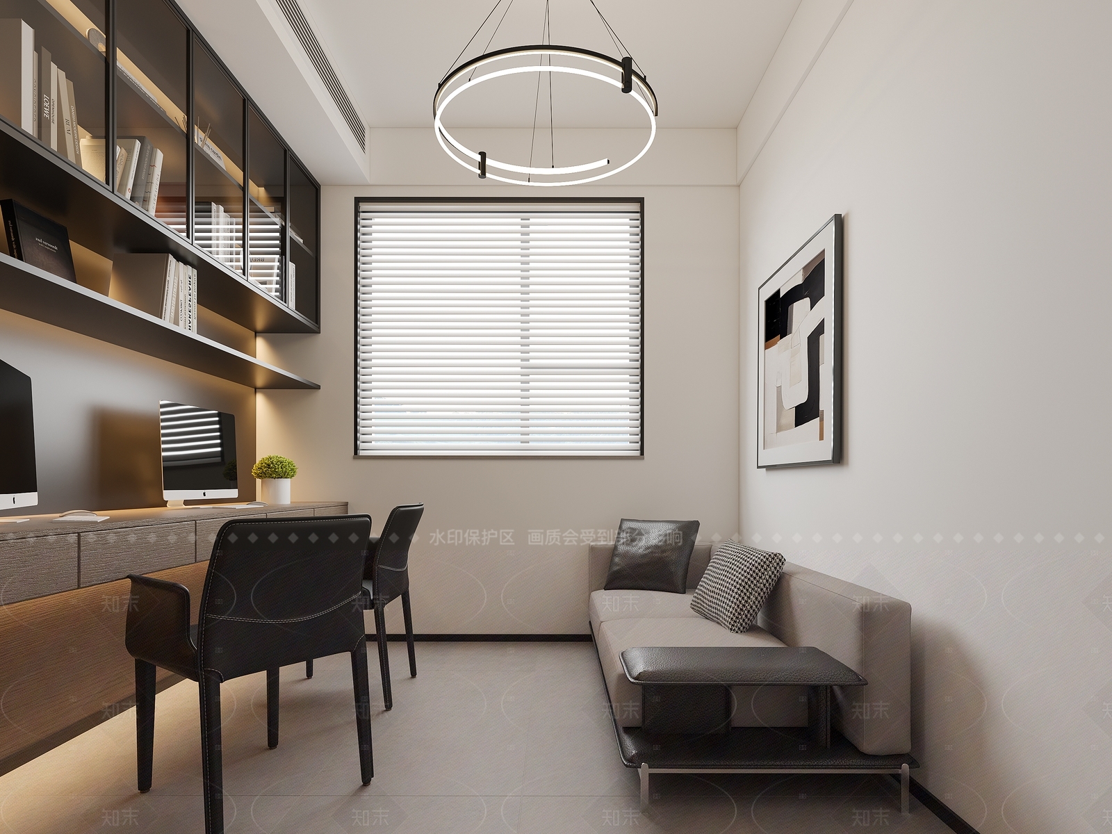 现代简约书房3D模型下载【ID:1208466460】