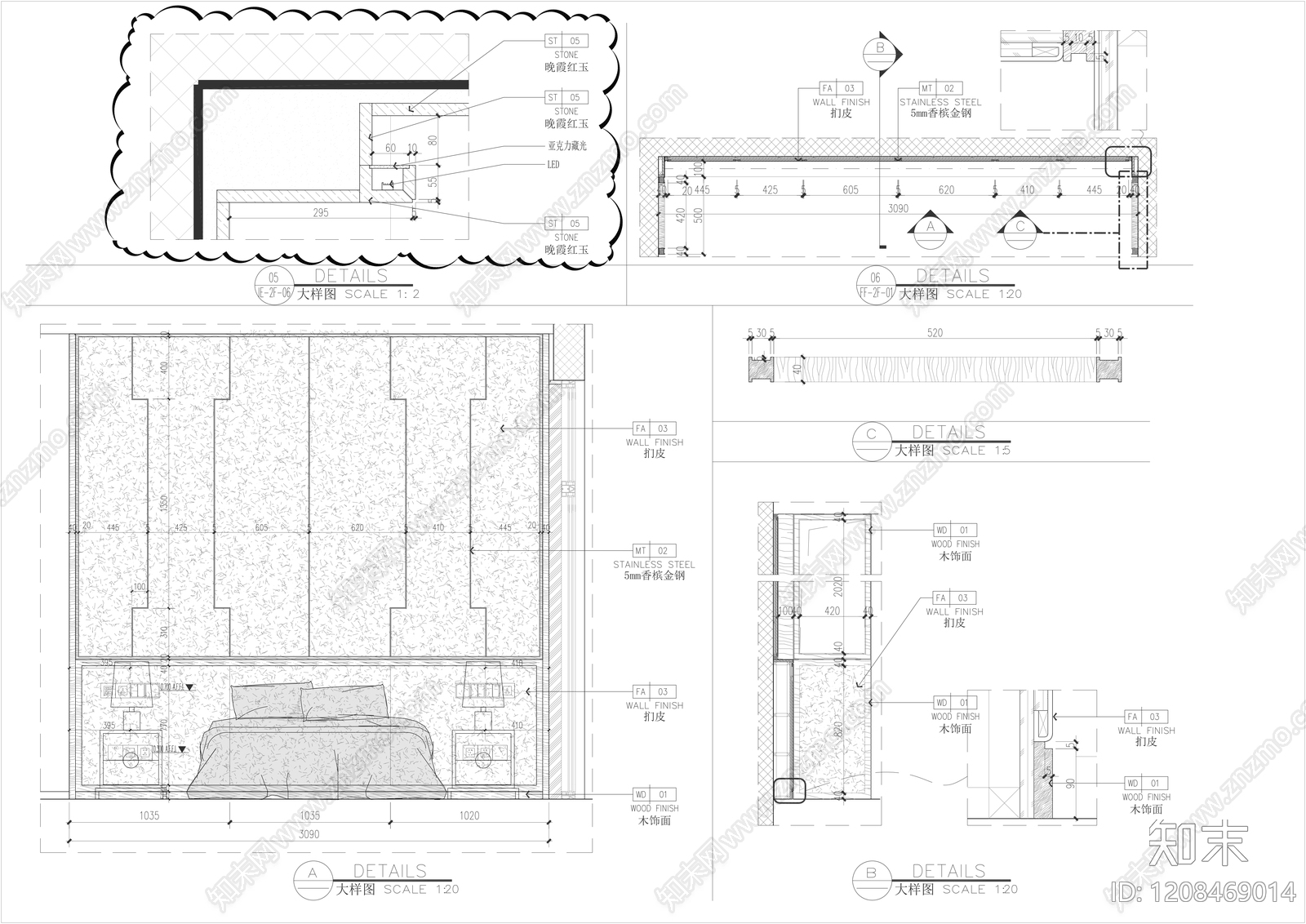现代卧室施工图下载【ID:1208469014】