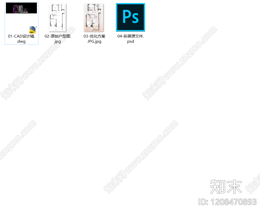 小户型平层cad施工图下载【ID:1208470893】