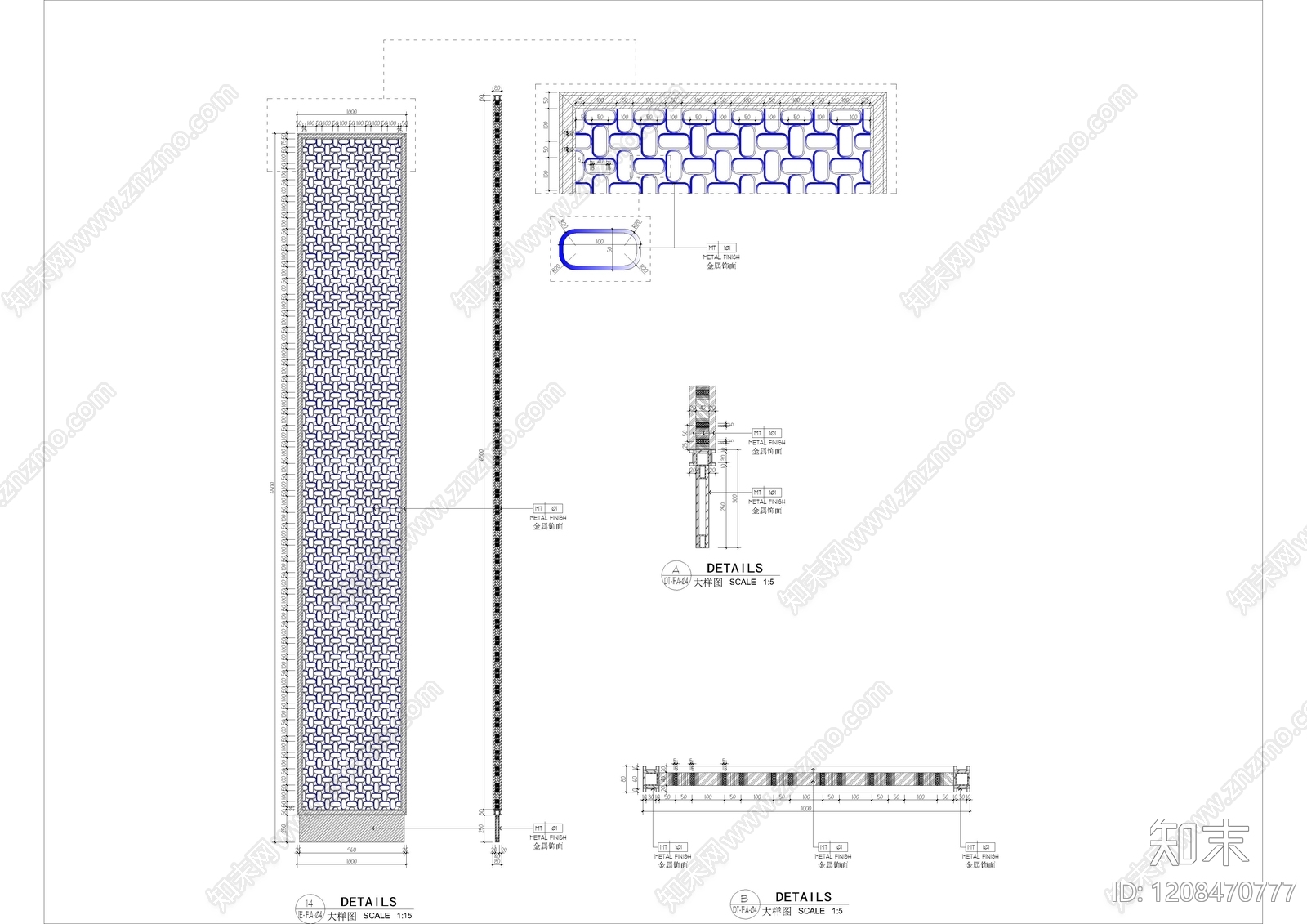 现代屏风隔断cad施工图下载【ID:1208470777】