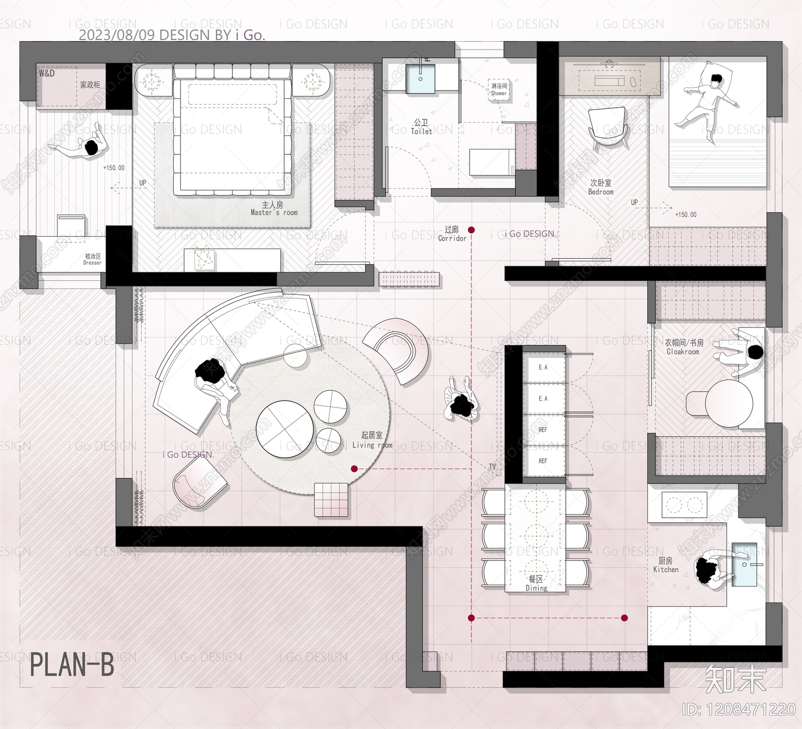 小户型平层施工图下载【ID:1208471220】