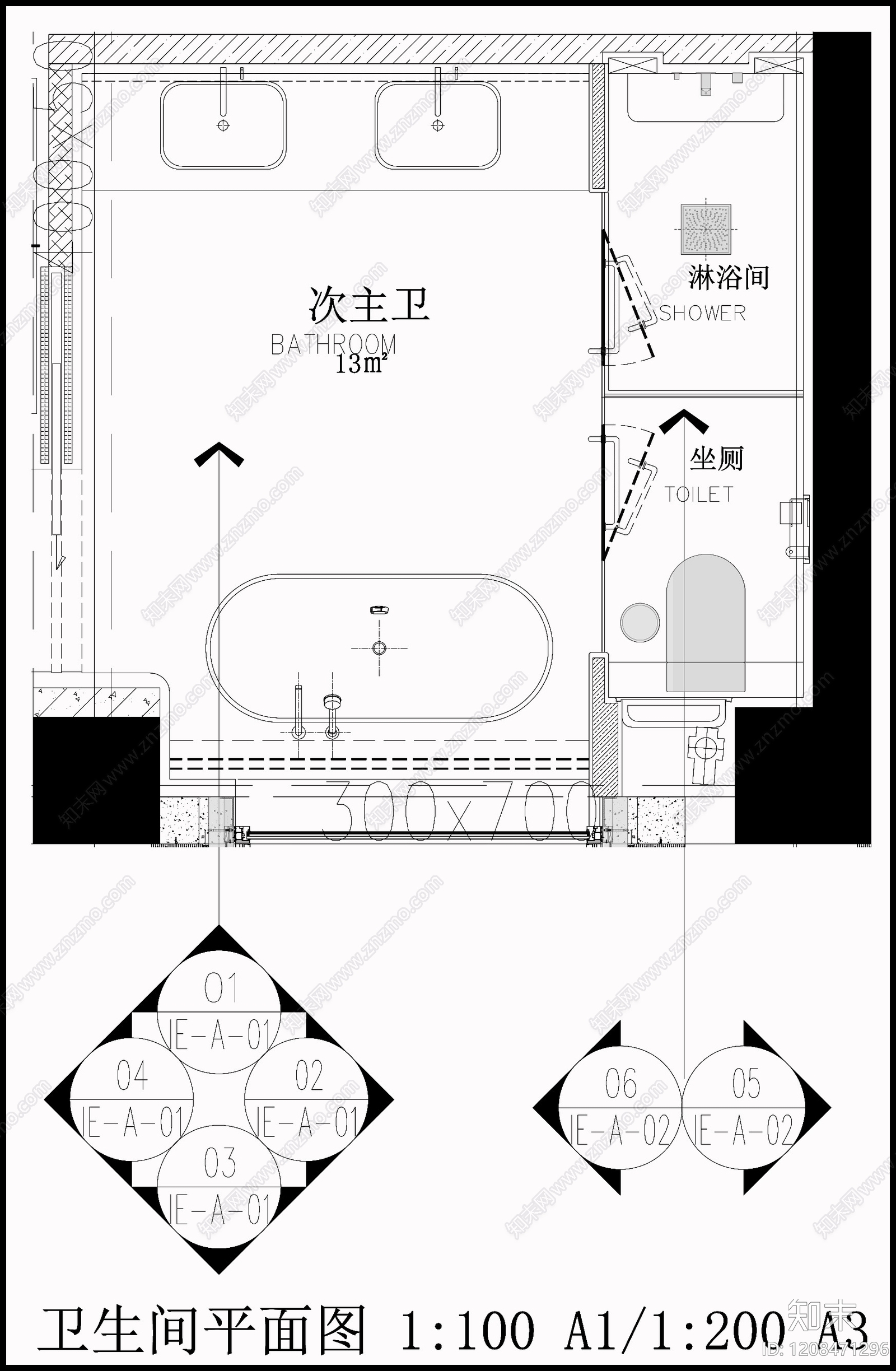 现代新中式卫生间cad施工图下载【ID:1208471296】