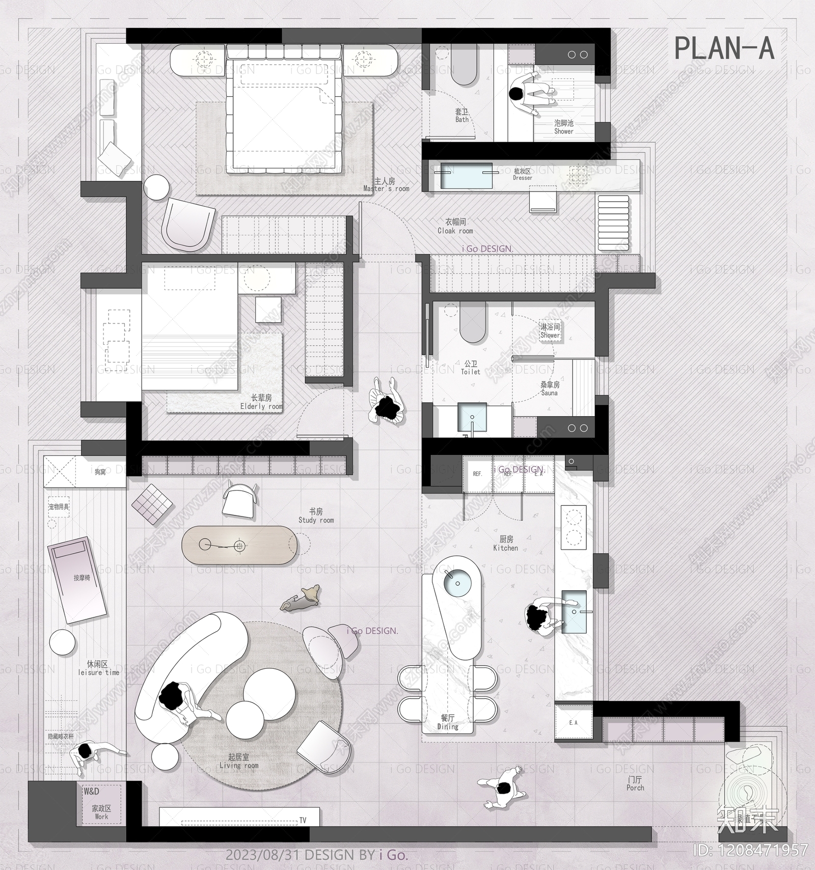 小户型平层cad施工图下载【ID:1208471957】