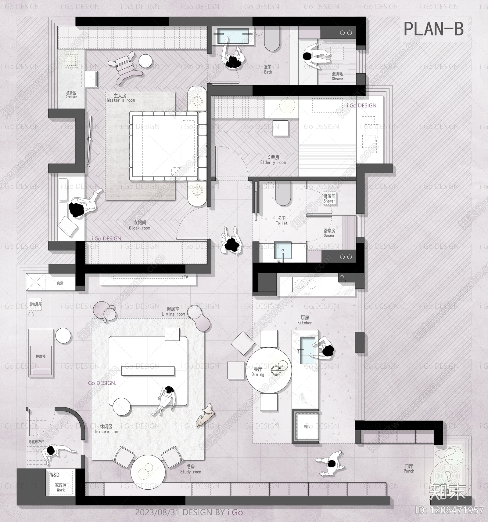 小户型平层cad施工图下载【ID:1208471957】