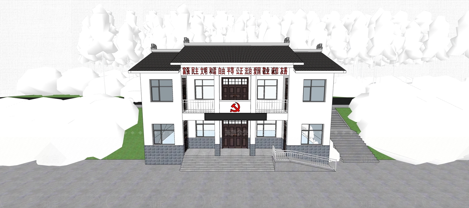 现代新中式政府办公楼SU模型下载【ID:1208476122】