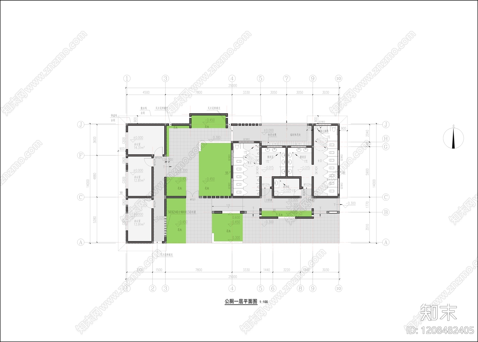 新中式现代公厕施工图下载【ID:1208482405】