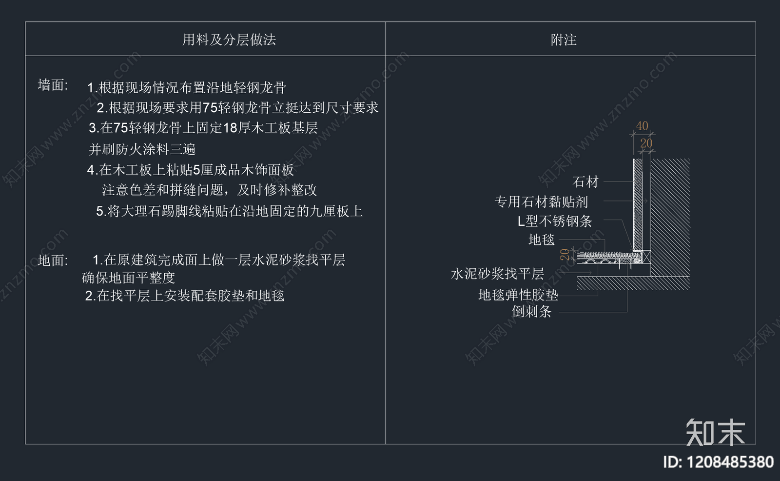 墙面节点cad施工图下载【ID:1208485380】