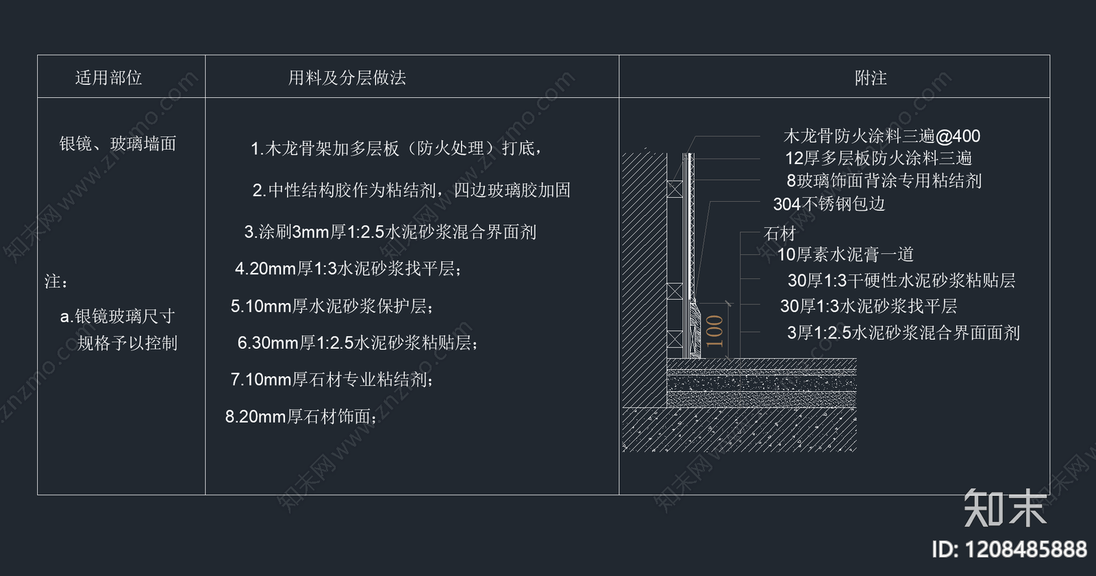墙面节点cad施工图下载【ID:1208485888】