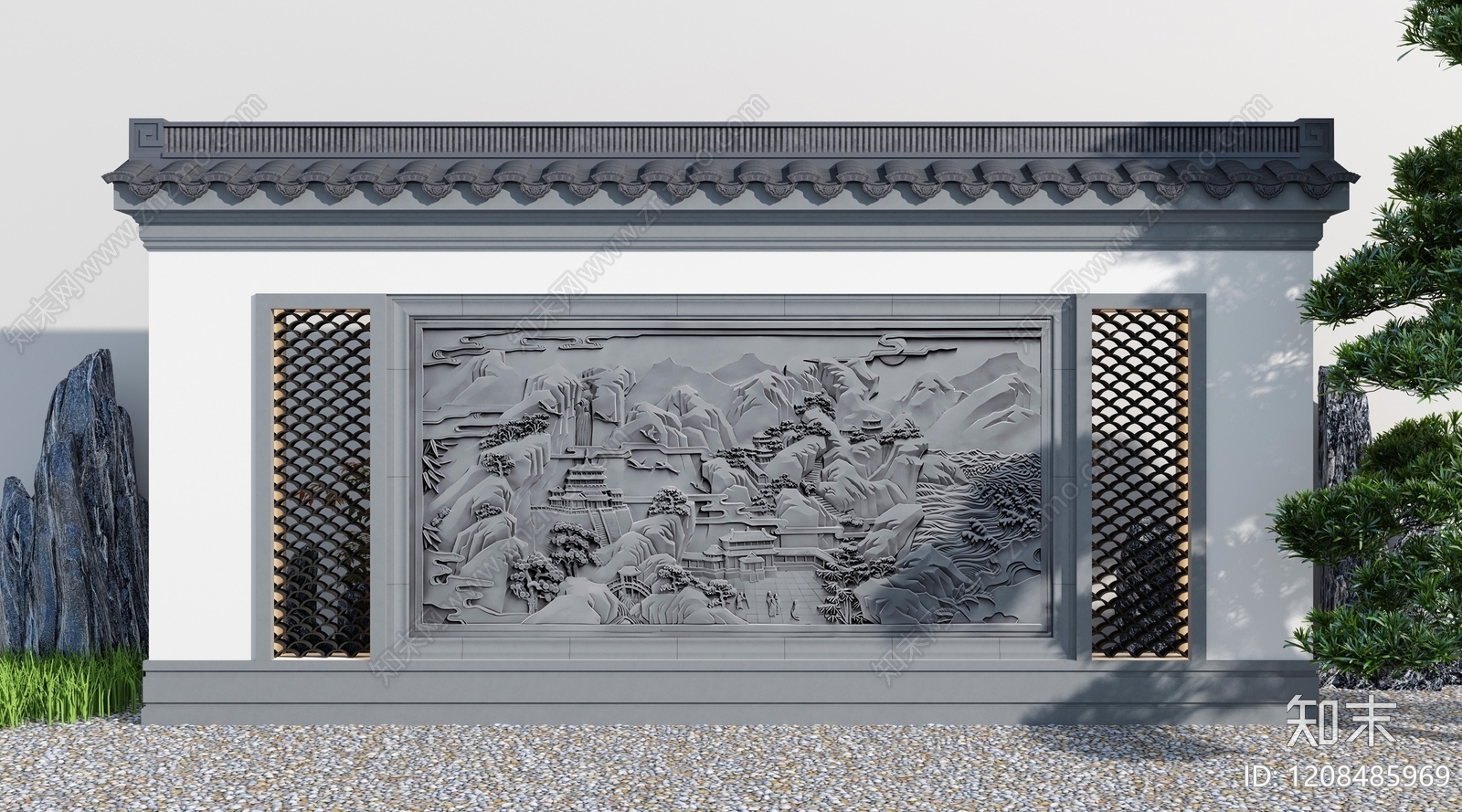 新中式景墙3D模型下载【ID:1208485969】
