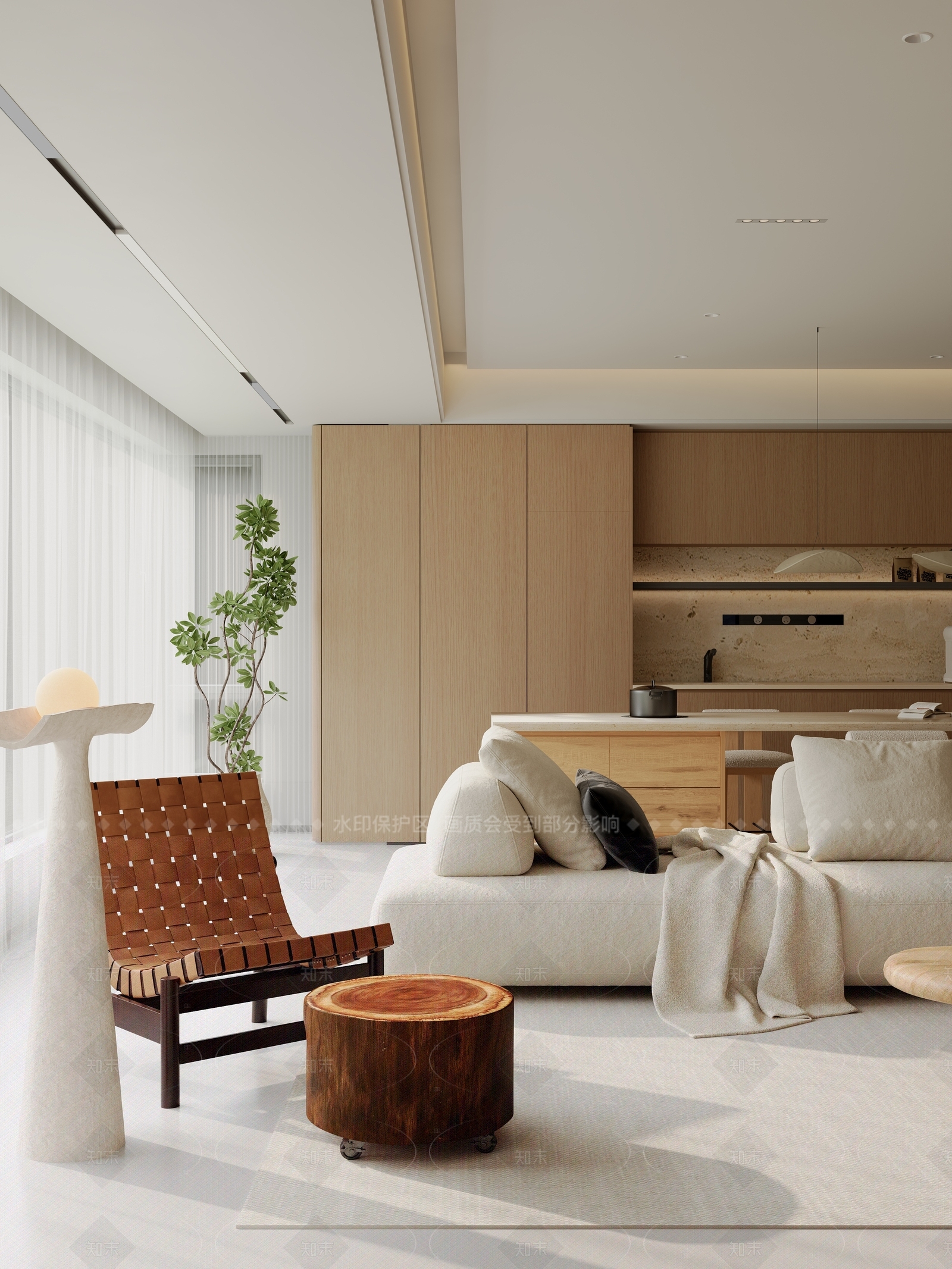 奶油风大平层客餐厅3D模型下载【ID:1208486204】