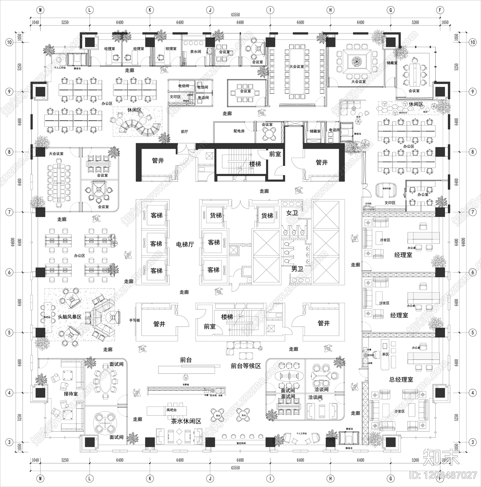 现代整体办公空间施工图下载【ID:1208487027】
