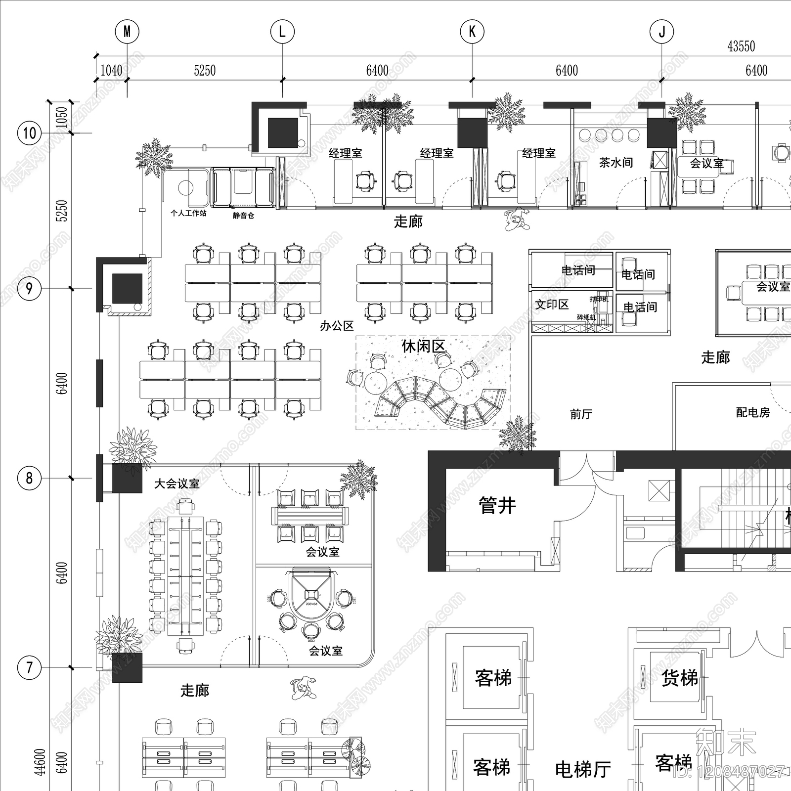 现代整体办公空间cad施工图下载【ID:1208487027】