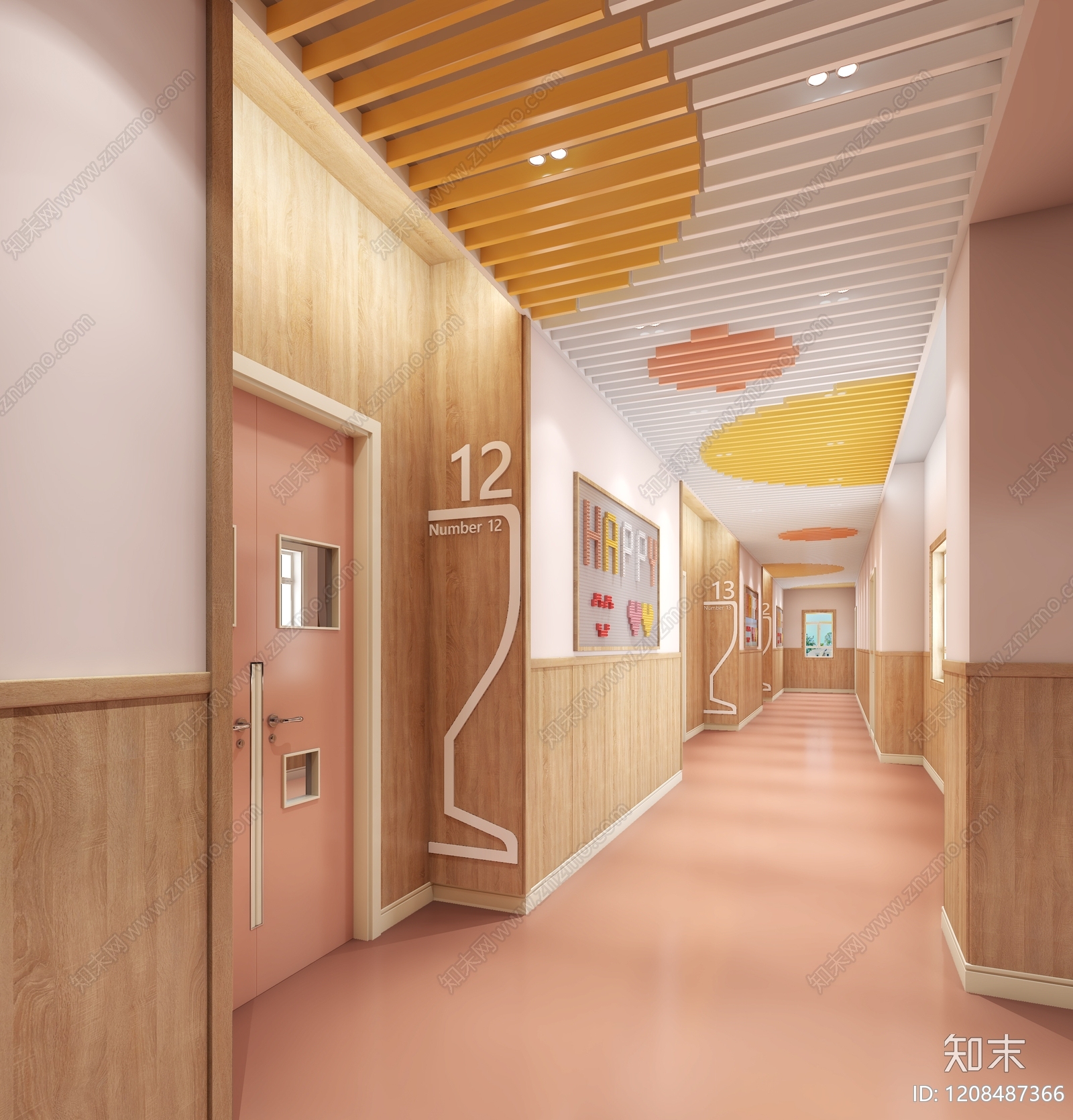 原木奶油风幼儿园3D模型下载【ID:1208487366】