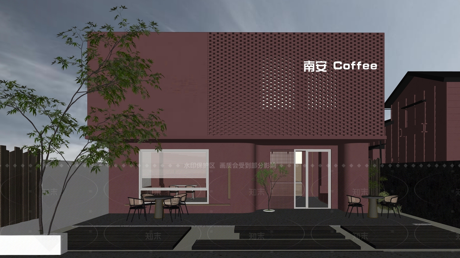 现代中古餐饮建筑SU模型下载【ID:1208488843】