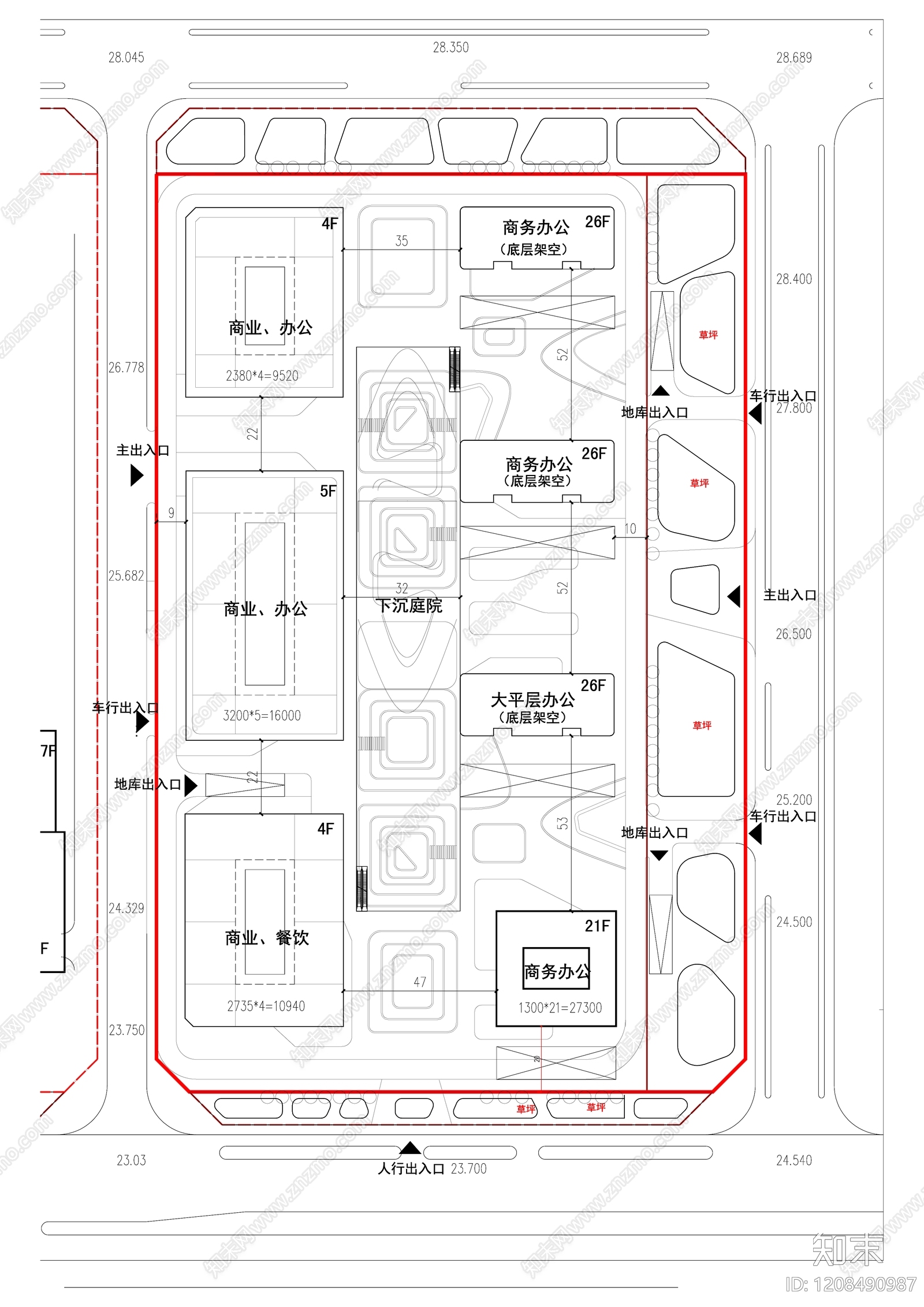 现代办公楼建筑施工图下载【ID:1208490987】