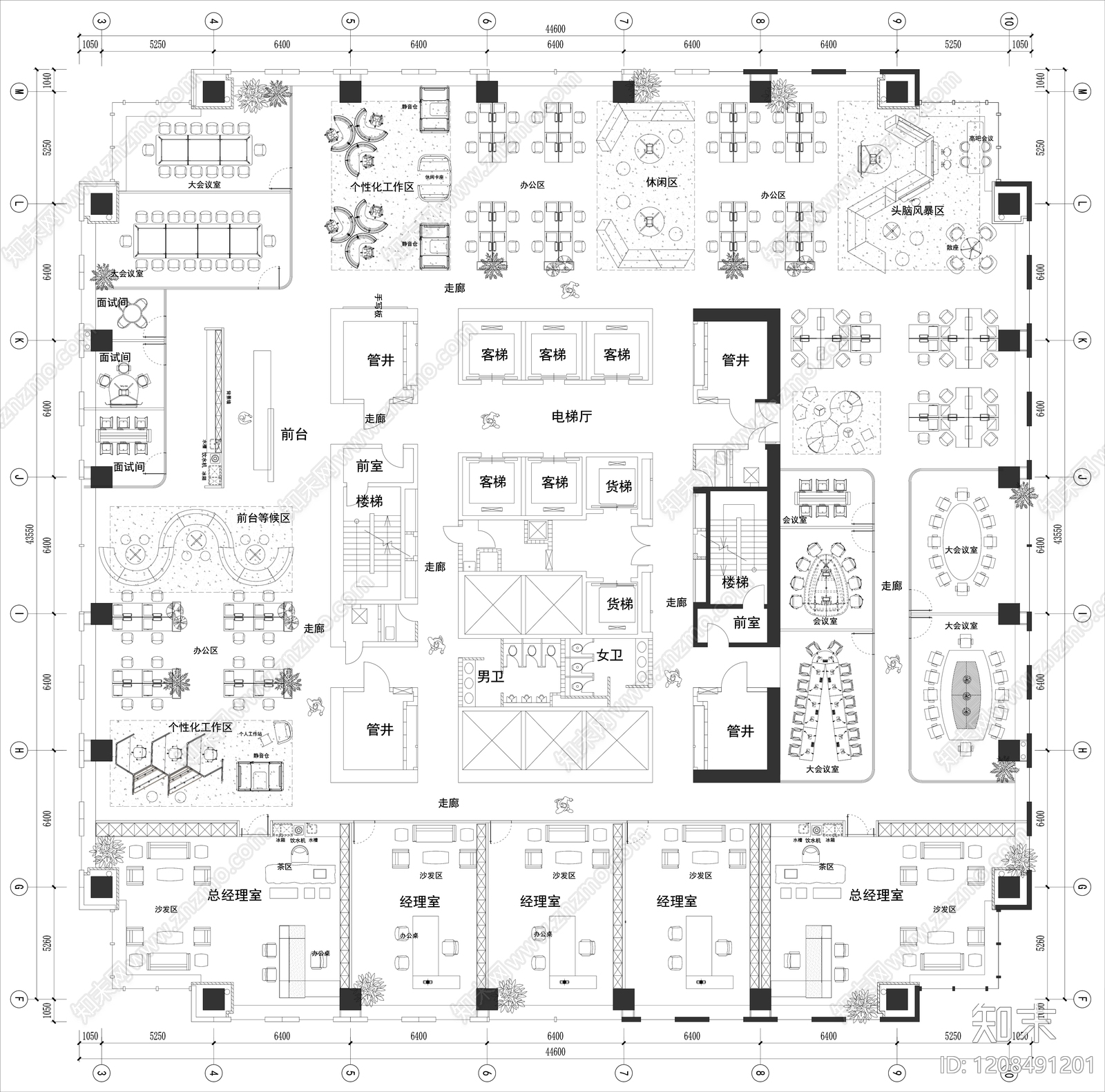 极简整体办公空间施工图下载【ID:1208491201】