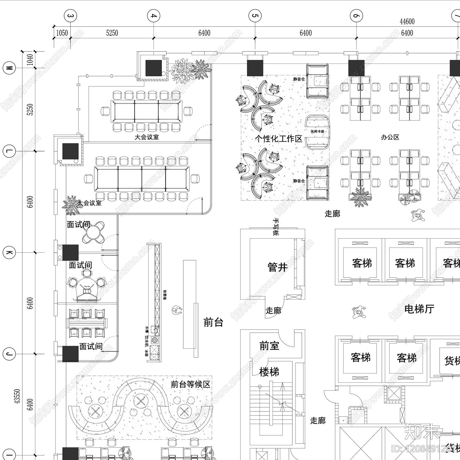 极简整体办公空间cad施工图下载【ID:1208491201】