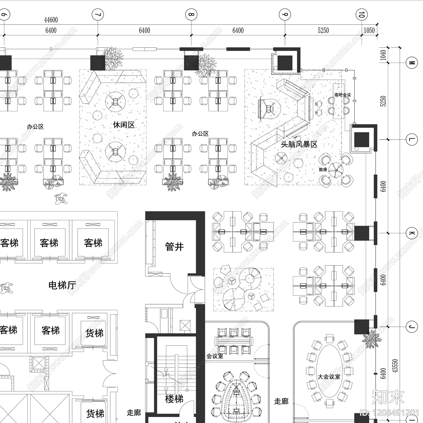 极简整体办公空间cad施工图下载【ID:1208491201】