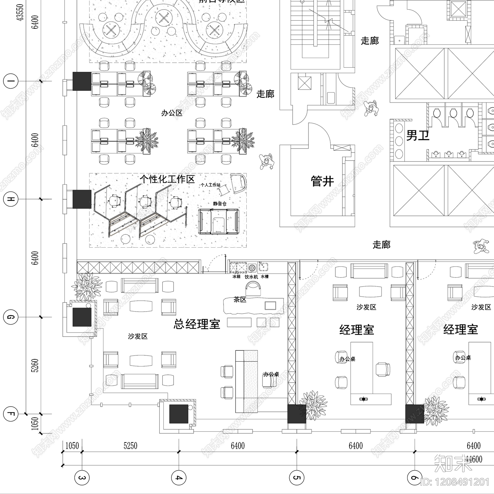 极简整体办公空间cad施工图下载【ID:1208491201】