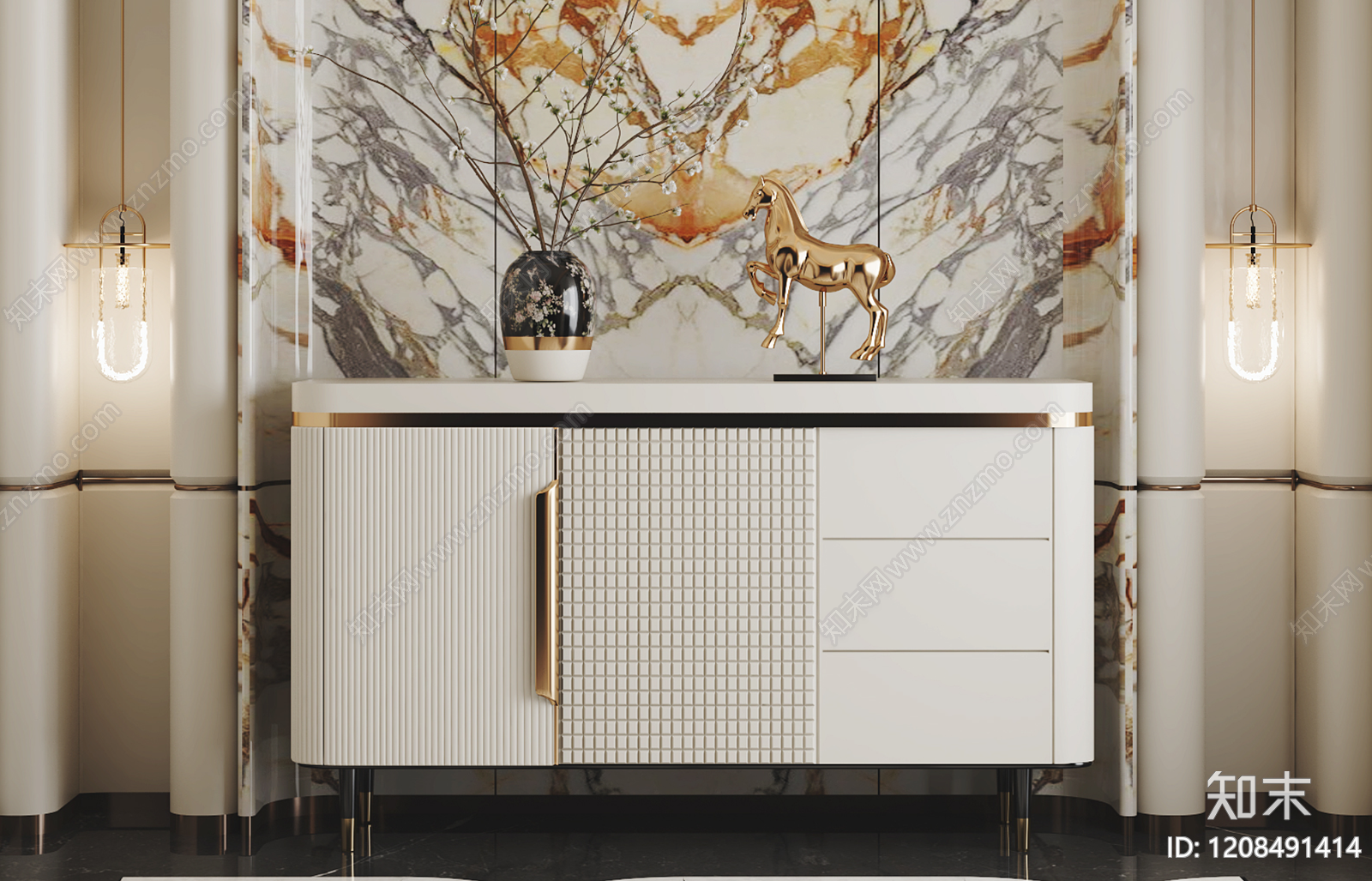 现代轻奢玄关柜3D模型下载【ID:1208491414】