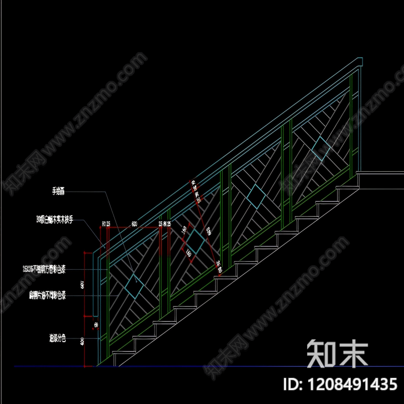 现代中式楼梯节点cad施工图下载【ID:1208491435】