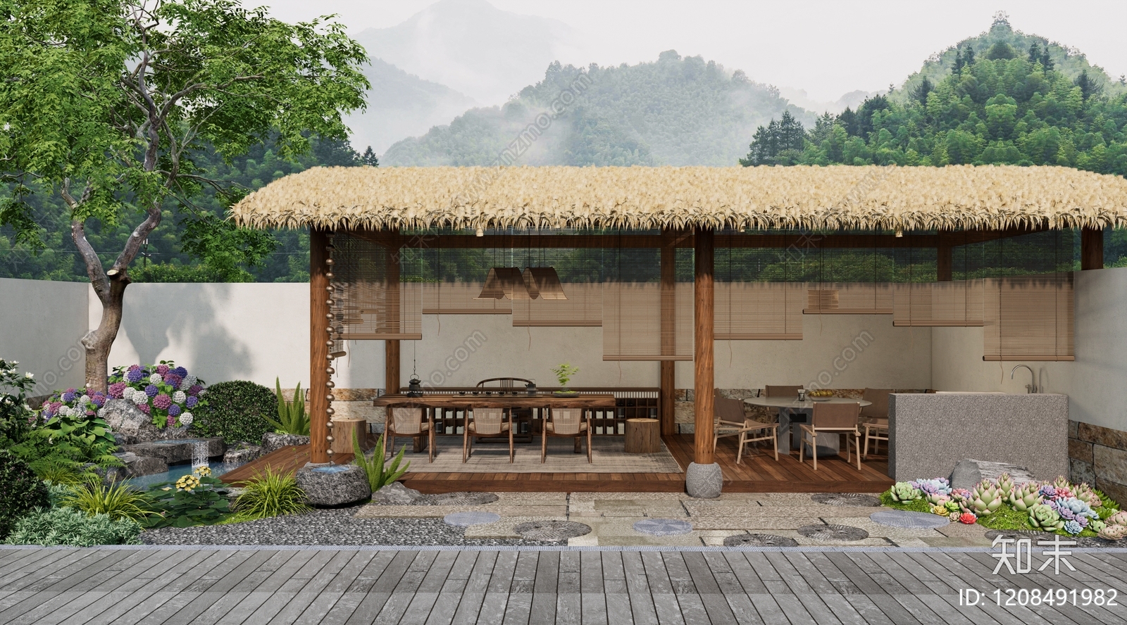 日式别墅庭院SU模型下载【ID:1208491982】