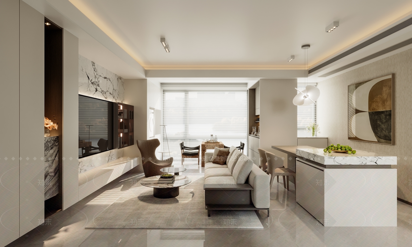 现代简约大平层客餐厅3D模型下载【ID:1208494486】