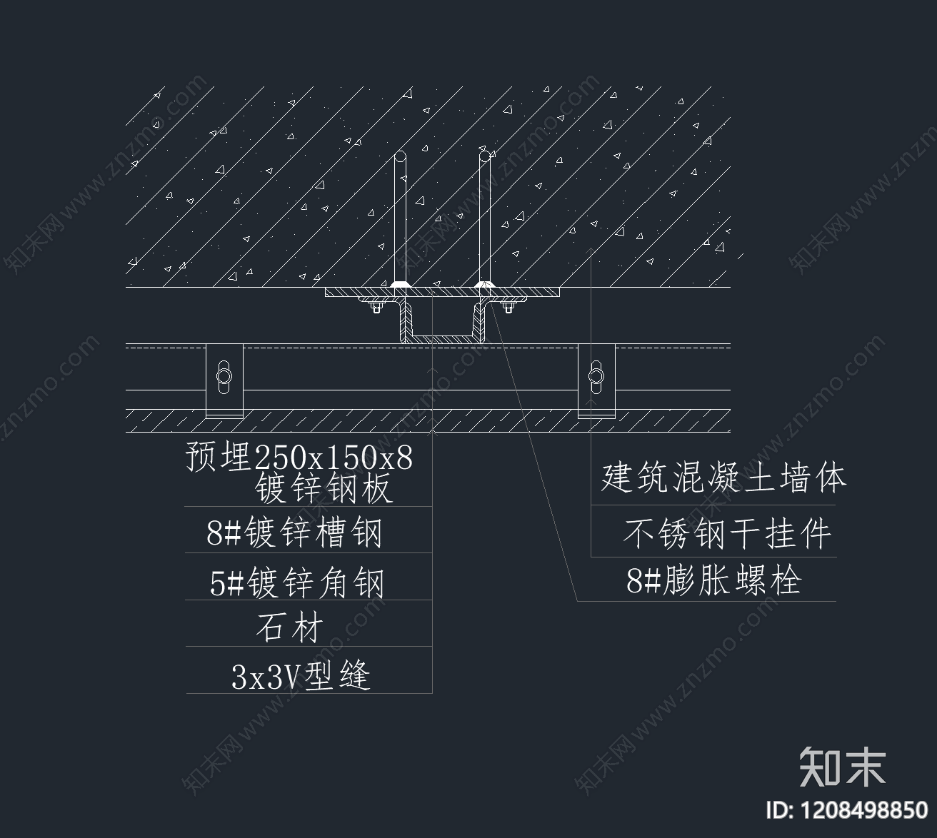 墙面节点cad施工图下载【ID:1208498850】