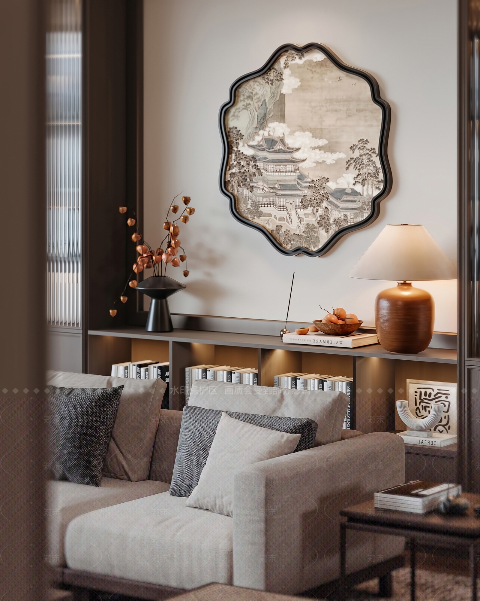 新中式大平层客餐厅3D模型下载【ID:1208502611】