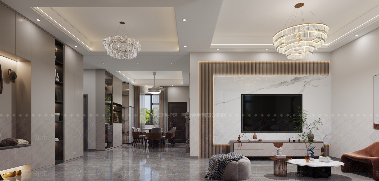 现代简约别墅客餐厅3D模型下载【ID:1208506473】