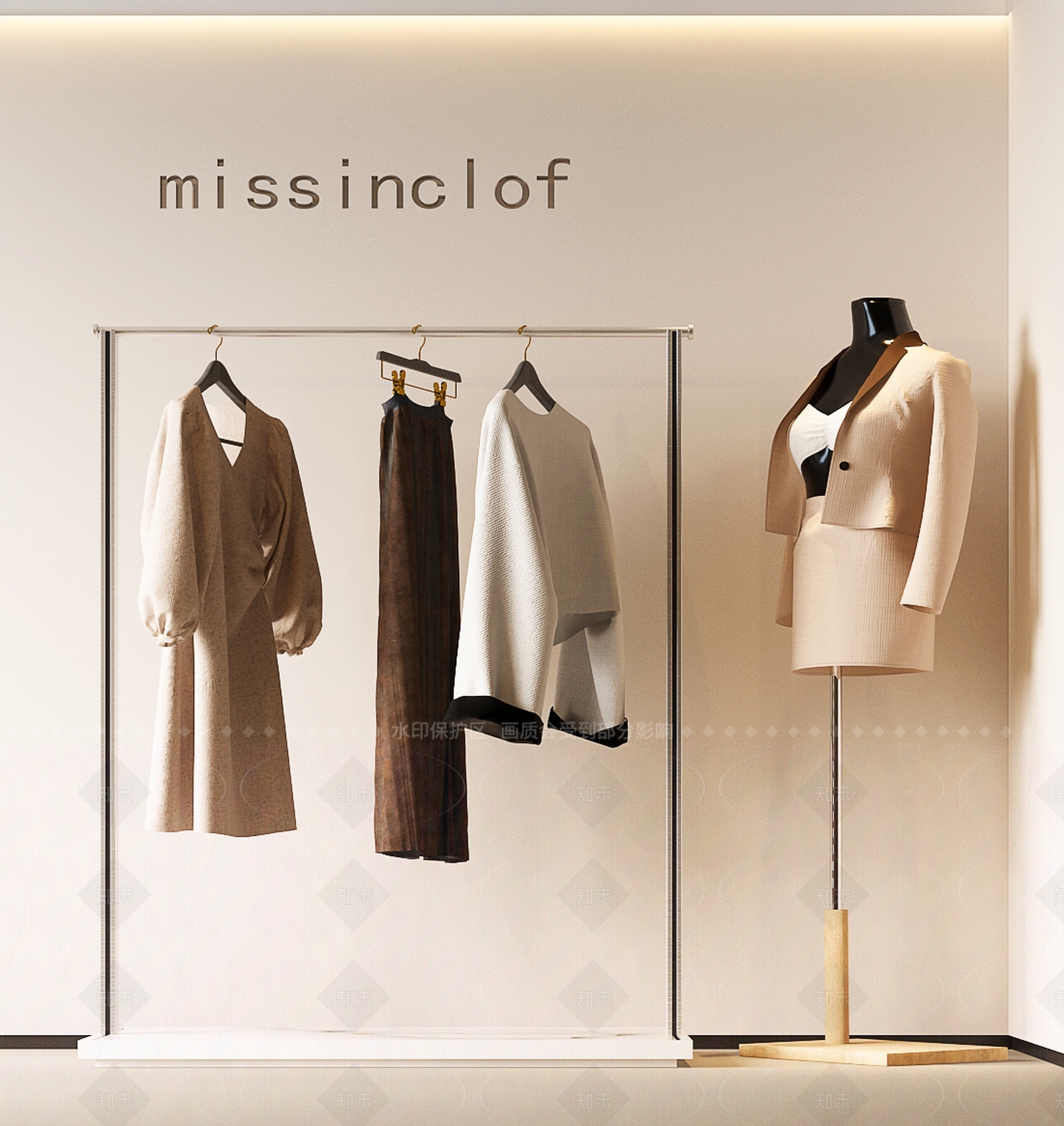 奶油风服装展厅3D模型下载【ID:1208508258】