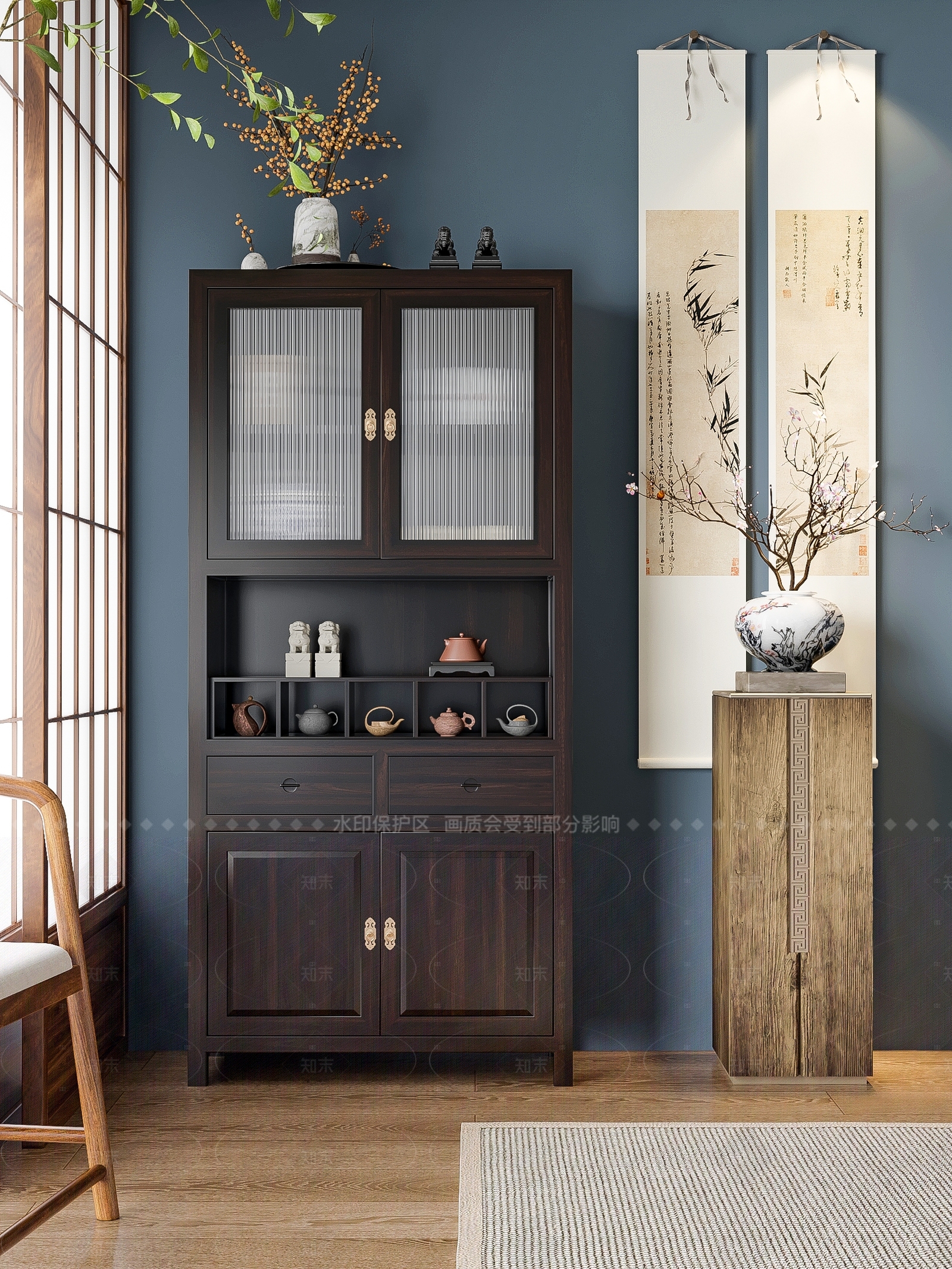 新中式储物柜SU模型下载【ID:1208509095】