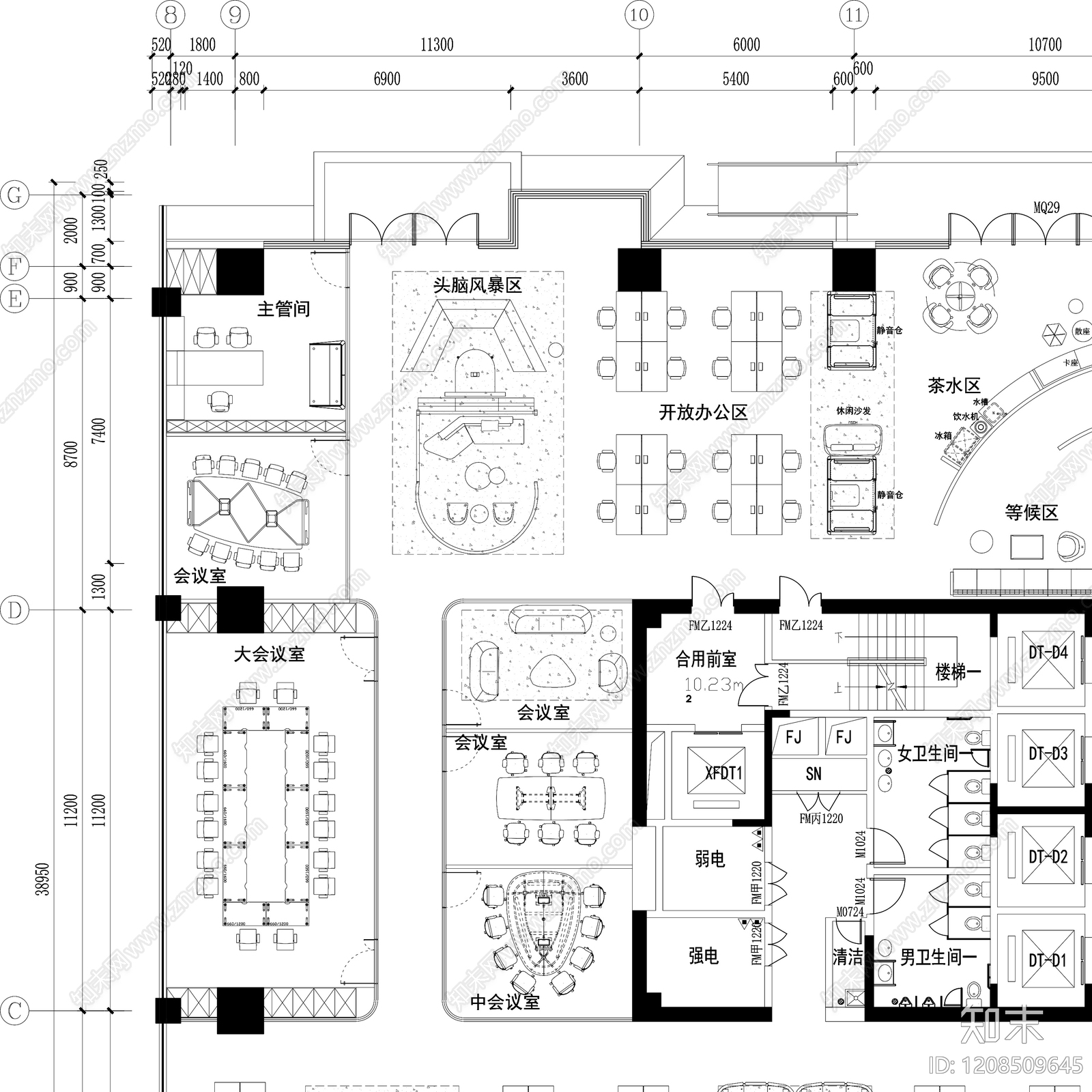 现代整体办公空间cad施工图下载【ID:1208509645】