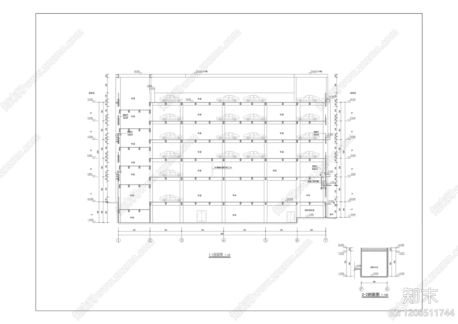 现代停车楼cad施工图下载【ID:1208511744】